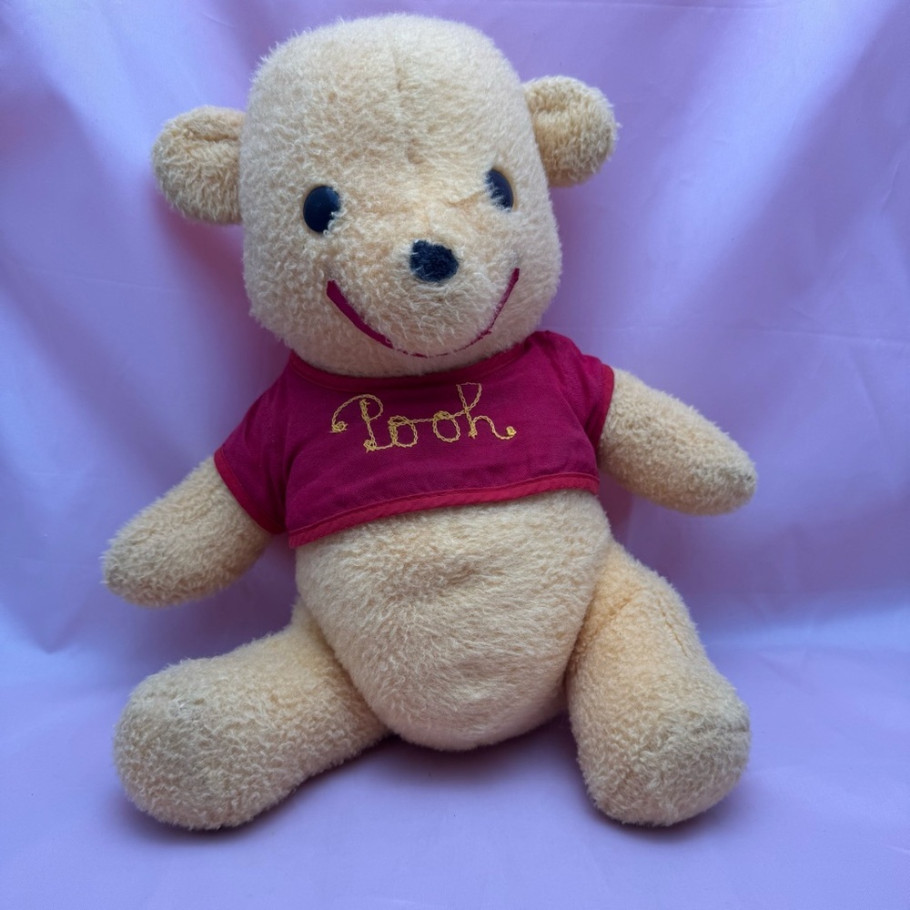 Vintage Winnie the Pooh Plush 14” Disney Red Shirt Stuffed Animal
